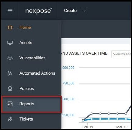 Nexpose Data Export - Reports Tab Location